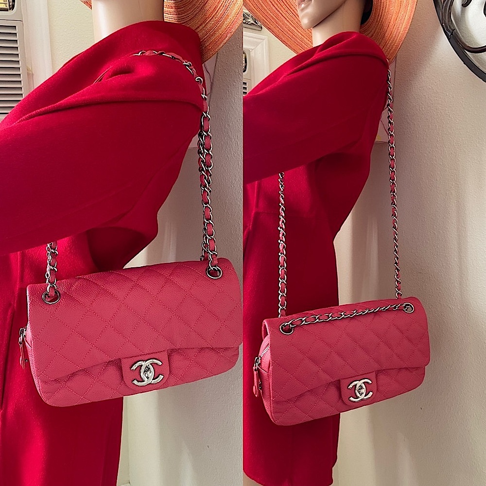 Chanel pink caviar small east flap